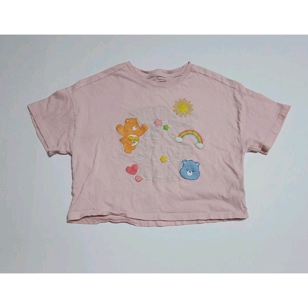 OLD NAVY LARGE GIRLS PINK CARE BEARS CROPPED SHORT-SLEEVE T-SHIRT